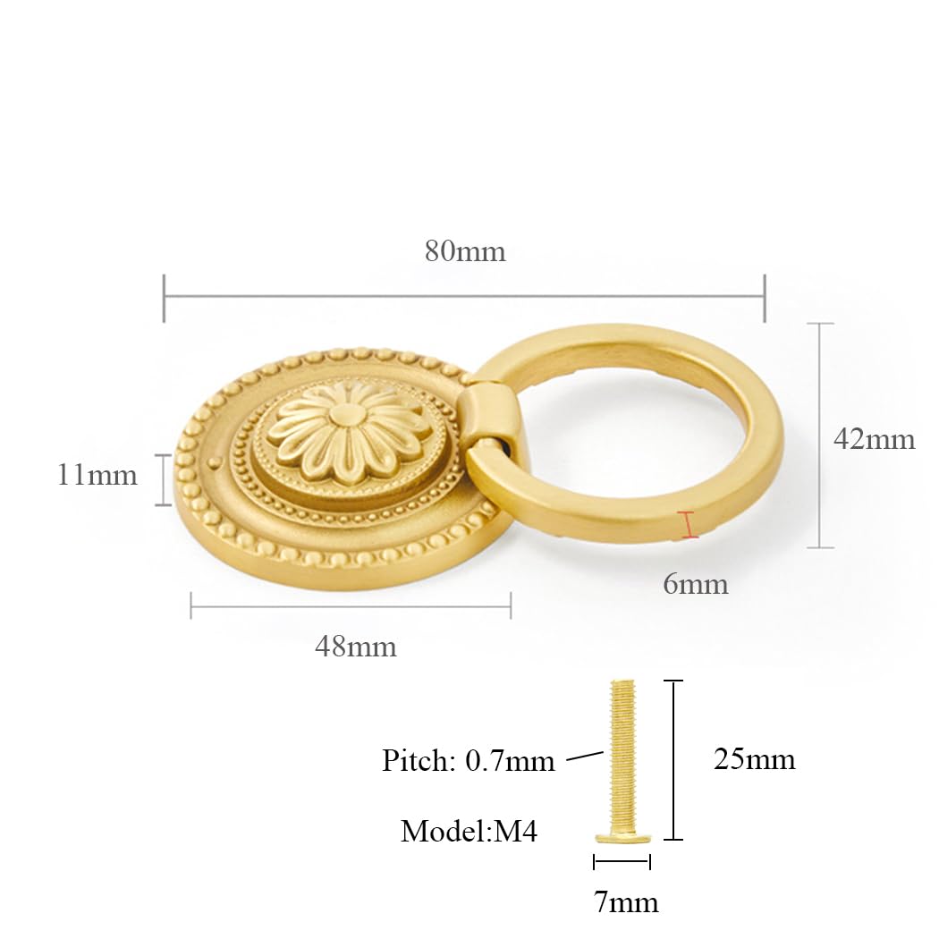 DAPANIY Brass Cabinet Rings Gold Knobs, Drawer Knobs Round European Handles  Antique Gold Pull for Dresser, Home Kitchen, 2 Pack - Amazon.com