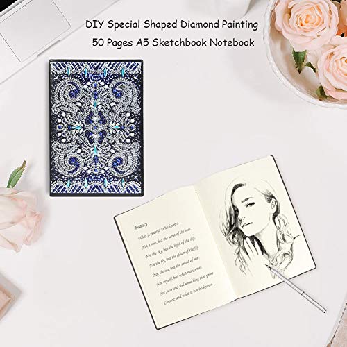 DIY Notebook with Diamond Painting Cover-Mandala Special Shaped Diamond Painting 50 Pages Notebook A5 Sketchbook Mosaic Making Art Craft Gifts Travel Drawing Writing (XJ001) - Thumbnail 7