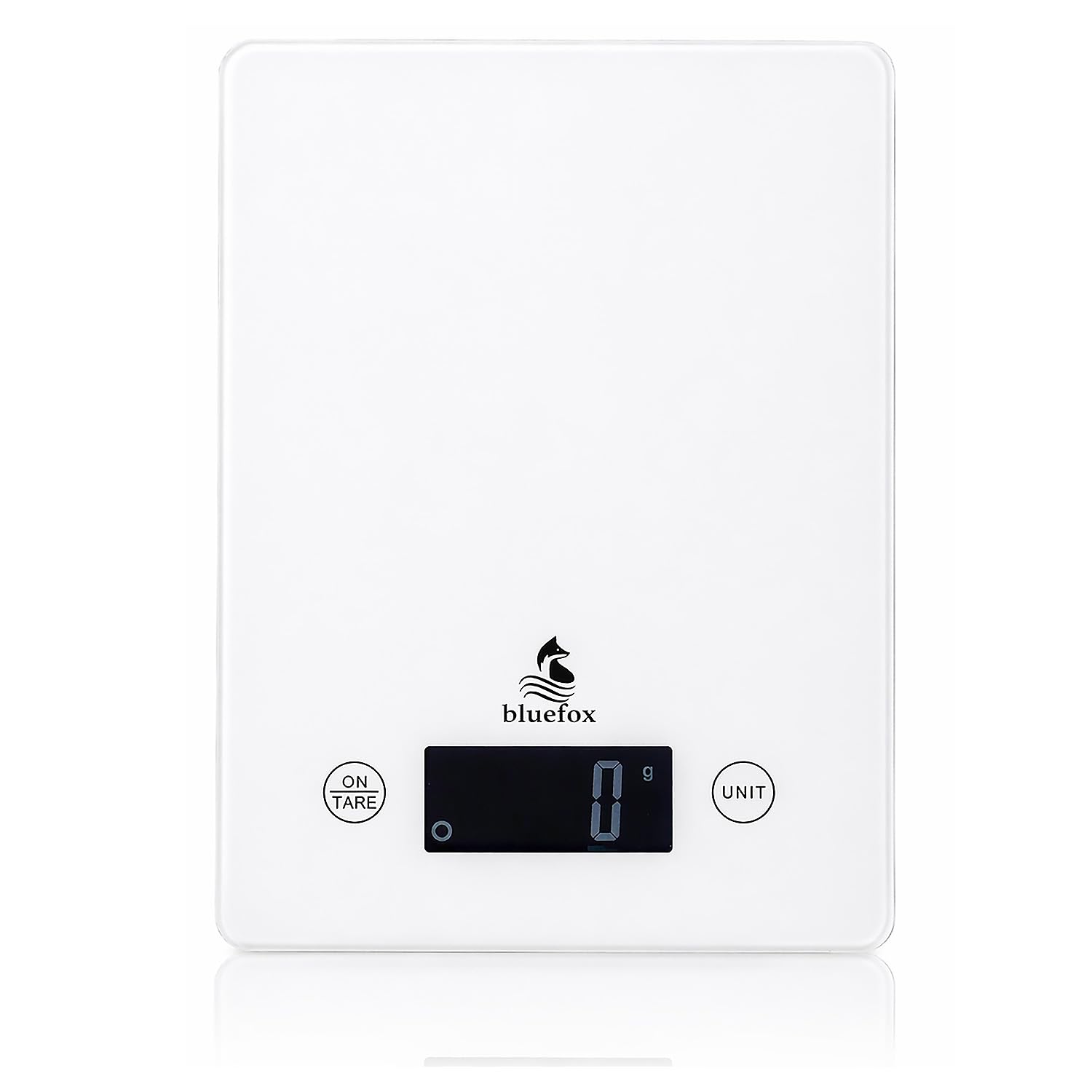 Bluefox Topaz Premium Dijital Mutfak Tartısı 10kg | Temperli Beyaz Cam, Geniş LCD Ekran, Yüksek Hassasiyet Sensör | Şık ve Dayanıklı Tasarım | Geniş yüzey 23x16cm