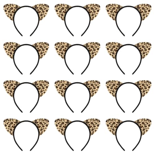 Jaciya Cat Ears Headband Cheetah Leopard Headbands for Women Cute Animal Costume Hair Accessories 12 Packs