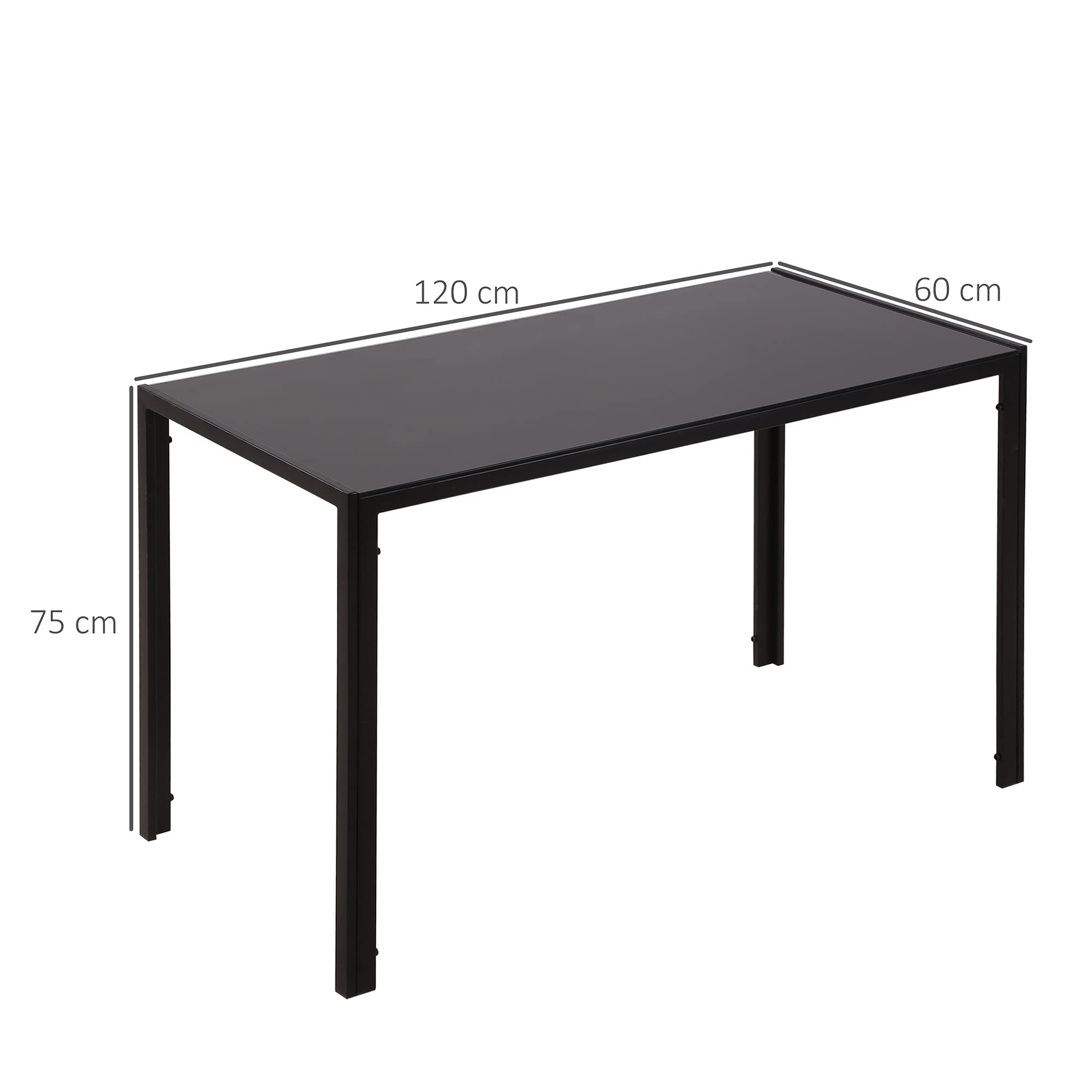 HOMCOMStół do jadalni 120 x 60 cm, kuchenny dla 4 osób, z blatem szkła hartowanego, nowoczesny dla kuchni, jadalni i salonu, czarny
