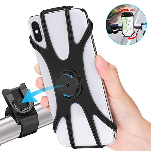 Support Telephone Velo en Silicone Détachable pour Guidons Vélo/Moto, Facile à Verrouiller et Décharger, Support Telephone Moto Réglable Rotation à 360°,pour Tous Les Smartphones 4,0-6,5 Pouces