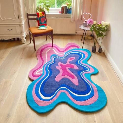 Image of Irregular Shape Handmade Woolen Carpet Pink Colour Size 6x9 feet