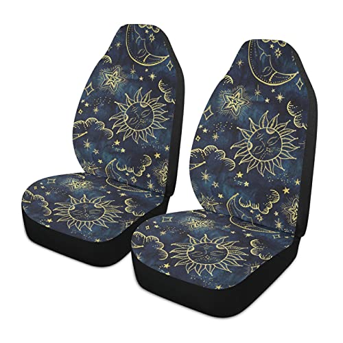 ALAZA Sun Moon Boho Cosmos Astrology Car Seat Covers Front Seats Only for Women Men Seat Covers w/Organizer Pocket for Cars SUV Truck Sedan, 2 pcs