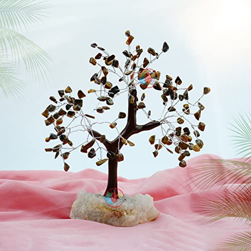 Image of REMEDYWALA Charged Energized Tiger Eye Crystal Tree Cluster Stone Base for Reiki Healing Tiger Eye Stones Crystal Tree 150 Beads