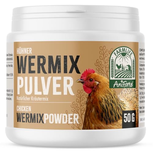 AniForte WermiX Poudre pour Poulets, oies, Canards et Grands Oiseaux 50g - Produit Naturel Avant, Pendant et après Une infestation de vers et Une vermifugation