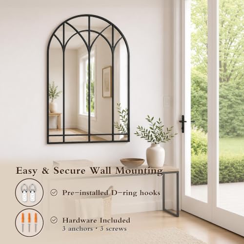 Image of Saliwa Black Arched Mirrors for Wall, 35.5 inch x 23.6 inch Wall Mirror for Entryway, Living Room, Bedroom, Bathroom, Fireplace, Window Mirror with Metal Frame