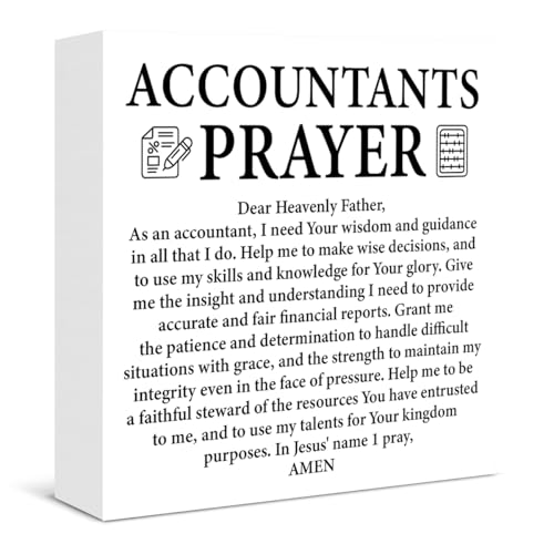 Accountant Gifts for CPA Accounting Auditor Coworker, Christian Accountant Decorations Accountants Prayer Wooden Box Sign for Home Office Table Shelf Wall Decor