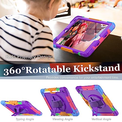 SIBEITU Case Compatible with iPad 9th/8th/7th Generation with Screen Protector Pen Holder, iPad Case 10.2 Inch, Heavy Duty Protection Cover W/Stand Hand Shoulder Strap for iPad A2602 A2197
