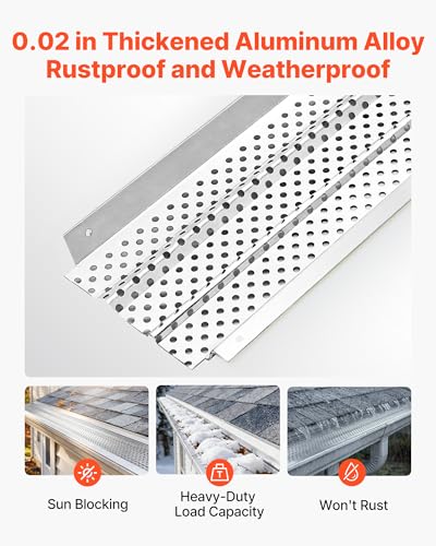 Image of VEVOR Gutter Guard, 6 in Aluminum Gutter Cover Heavy-Duty, 52ft Length Protection Cover for Leaf & Debris, 0.02 in Thickness Mill Finish, Easy DIY Install, Fast Drainage, Screws Included, 13 PCS