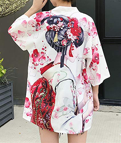 Image of LAI MENG FIVE CATS Women's Floral Print Loose Blouse Japanese Kimono Tops | Puff Sleeve,Cover up Top,Casual Cute Tops,Summer Cardigans 2026
