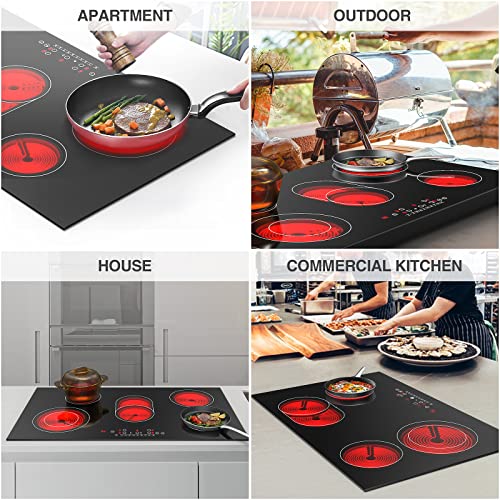 Electric Cooktop 36 Inch 5 Burners, 8600W Built-in Electric Stove Top 220v, Sensor Touch Screen, 9 Heating Level, Safety Lock, Hot Plate Compatible with All Kinds of Cookwares,Hardwired, No Plug