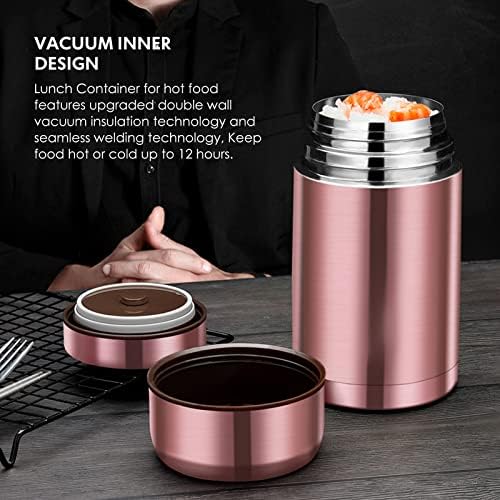 Soup Flask,Food Flasks for Hot Cold Food, 800ml Stainless Steel Vacuum Insulated Food Thermos,Reusable Thermos Lunch Box,Leak Proof Soup Containers for Kids and Adults,with Tote Bag (Rose Golden)