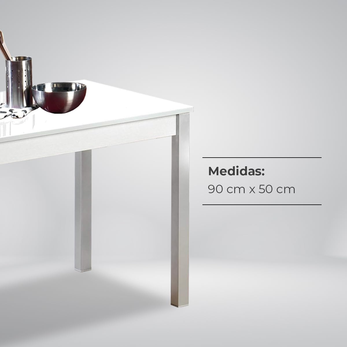 ASTIMESA Mesa de Cocina, Metal, Blanco, 90x50cm, Mesa Fija 90x50 Blanco