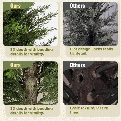 4FT Tall 2 Pack Artificial Cedar Topiary Trees with Full Bushy Columnar Shape, Realistic Faux Cypress in Square Black Pot with Fillable Water Bag, Outdoor Evergreen for Front Porch Garden Home Decor — view 4