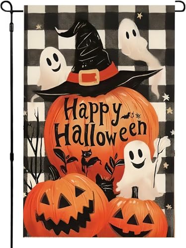 Happy Halloween Garden Flag 12X18 Inch Double Side,Ghost Outside Yard