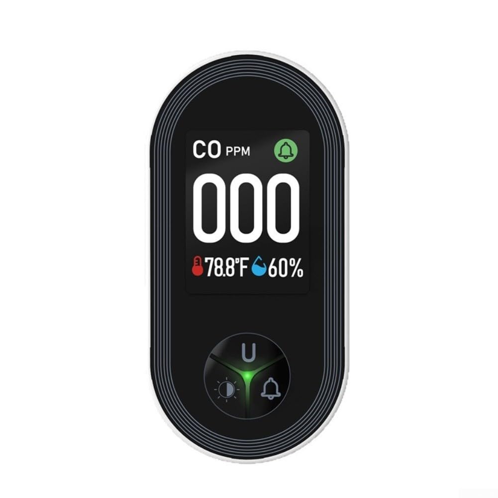 4-in-1 Gas CO Temperature and Humidity Sensor, Gas Leak Detector with HD Display, Plug-In Carbon Monoxide Alarm for UK Home Kitchen Bedroom RV(e)