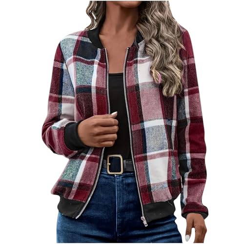 Plaid Shirts for Women Zip Up Shackets Jackets Casual Long Sleeve Flannel Jacket Fall Outfits for Women 2025