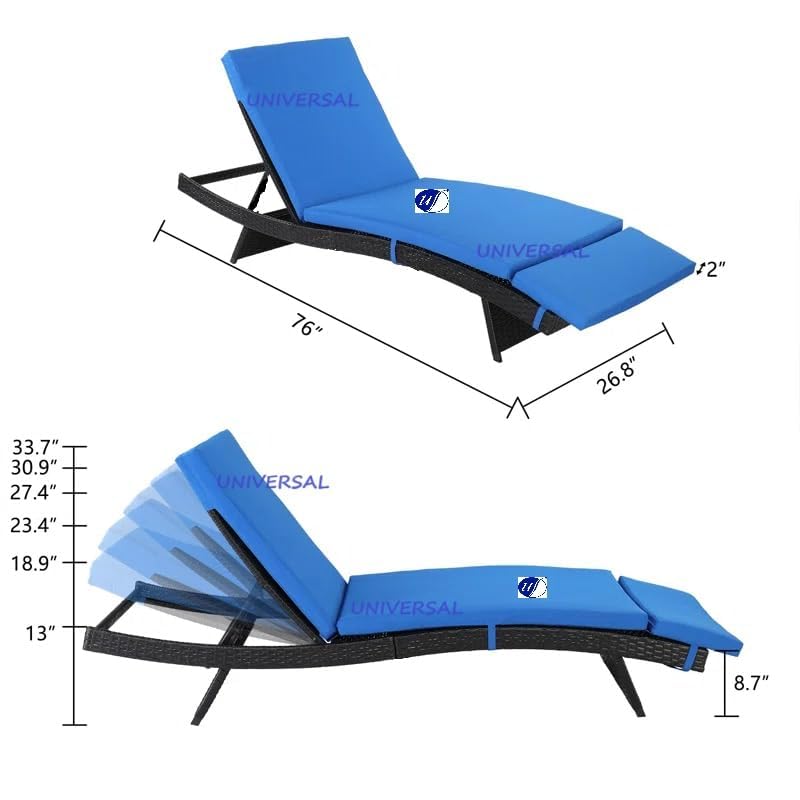 Image of UF Outdoor Poolside Lounger with Adjustable Backrest Sun Chaise Recliner for Terrace Garden Poolside for Relaxation Durable and Stylish- Set of 2 (Navy Blue)