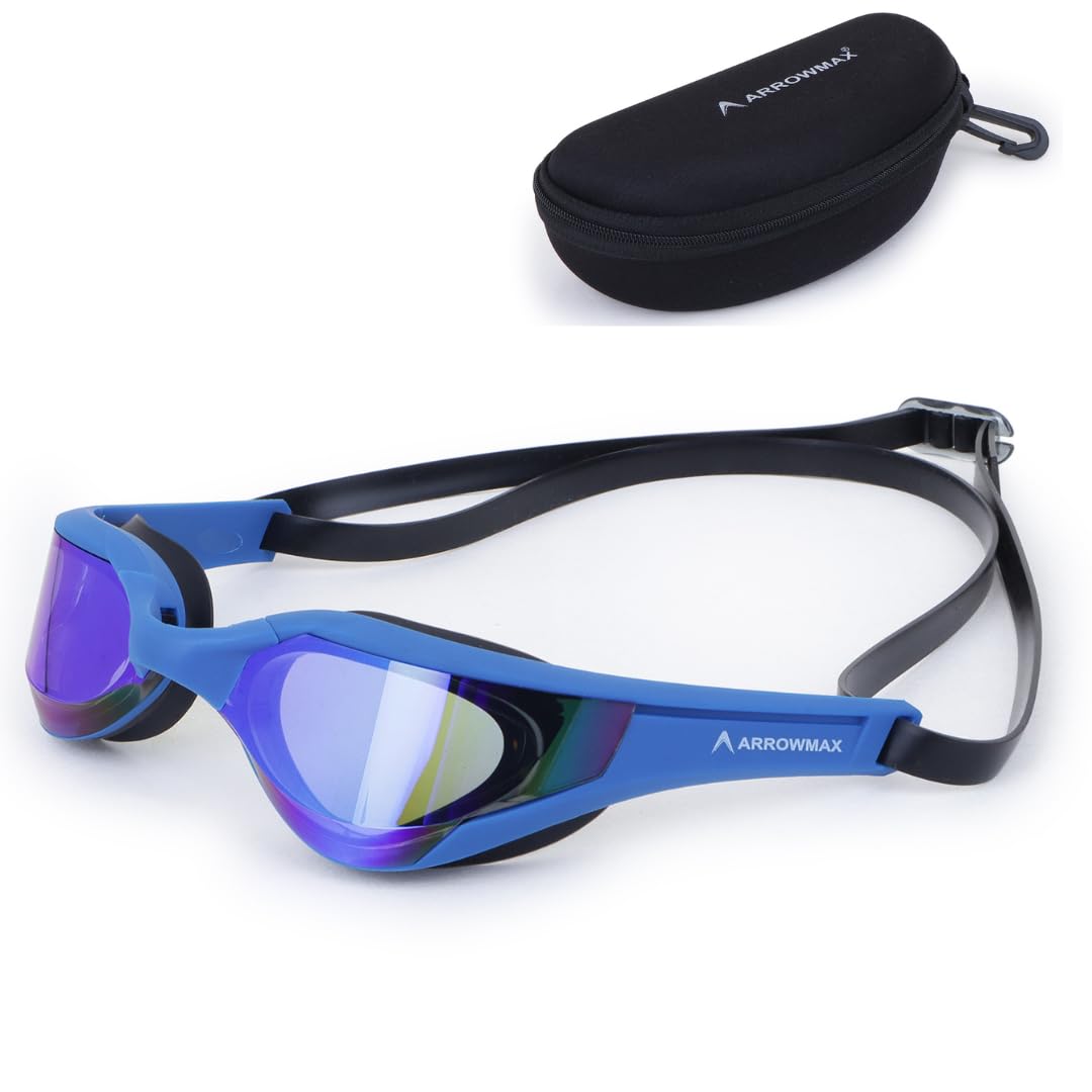 ArrowMax Mirrored Swimming Goggles UV Protection Anti-Fog for Men Women Kids with solid Protection Case - Swim Glasses Assured No Leaking with Adjustable Strap,3 size nose joint plugs (BLUE) (B0CVS64W3H) Amazon Price History, Amazon Price Tracker