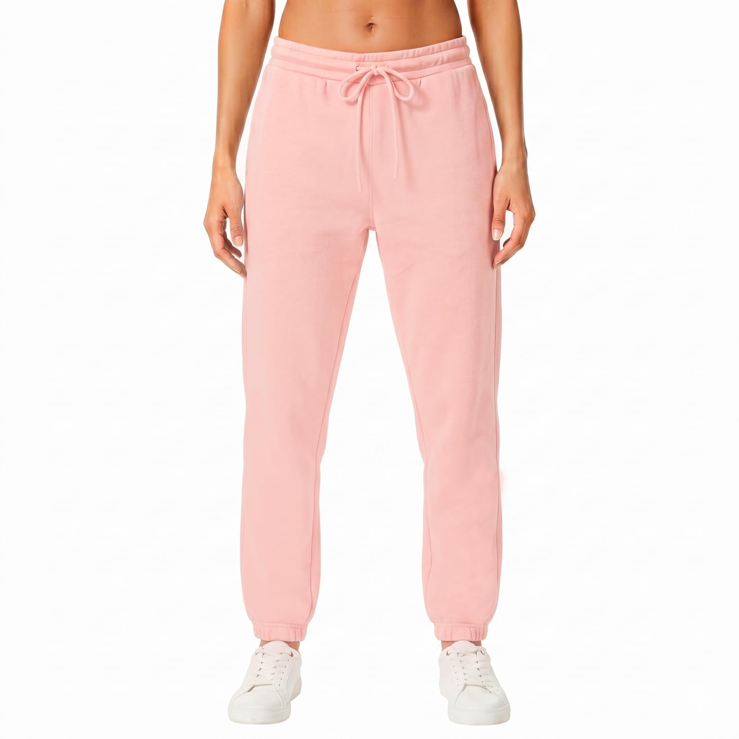 Light & Shade Women's Fleece Joggers with Drawstring Waist Tapered Tracksuit Bottoms Soft Cotton Blend Sweatpants for Gym & Loungewear (Rose, M)
