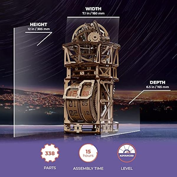 UGEARS Sky Watcher Reloj de Escritorio - Regalo del día del Padre Reloj de Mesa astronómico Kits de Modelo de Madera para Adultos para Construir - Kits de Reloj de Madera Rompecabezas 3D