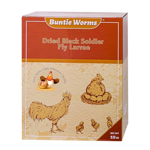 BUNTIE WORMS Dried Black Soldier Fly Larvae 10LB 100% Natural Non-GMO No Additives Treat for Chickens Reptiles and Birds More Calcium Than Mealworms