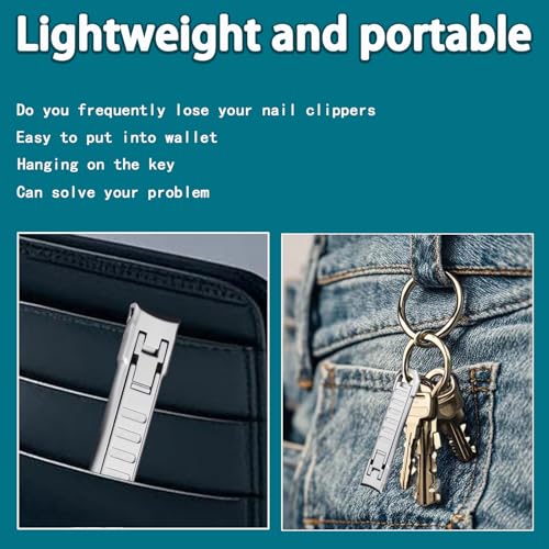 XGIZMOO Nail Clippers for Natural Finger Nails Ultra Thin Mini Travel Portable Folding Wide Jaw Cutter with Glass Nail File Curved Trimmer for Fingernail Toenail, with Keychain(X021DB-S) — view 2