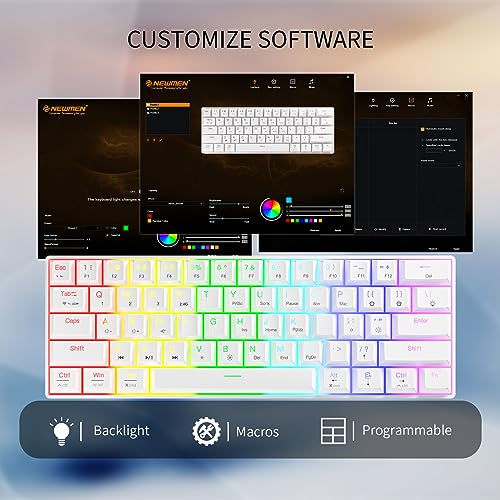 Image of Newmen GM610 60% Wireless Mechanical Gaming Keyboard,Wired /Bluetooth /2.4G Keyboard,RGB Backlit,61 Anti-Ghosting Keys,Programmable,Hot-Swappable,for Windows Mac Android (White /Red Switch)
