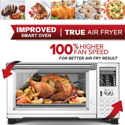 Nuwave Bravo XL Pro Smart Oven with Grill, Quicker & Crispier Results, Improved 100% Super Convection, Multi-Layer Even Cooking, 112 Foolproof Presets, 50-500F, Smart Probe, Stainless Steel, 30QT