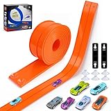 15 Ft Flexible Race Track for Kids, Flex Track Race Cars with 6 Pcs Suction Cups, Double-Sided Racetrack Compatible 1:64 Diecast Cars, Portable Roll Up Toy Gifts for Boys Girls Ages 3+‌ (Orange)