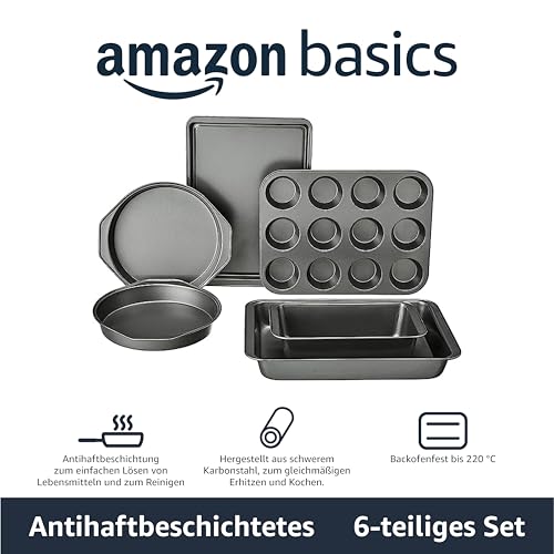 Foto von Amazon Basics Backformen-Set, antihaftbeschichtet, 6 Stück, 41.3 x 29.8 x 15.9 cm