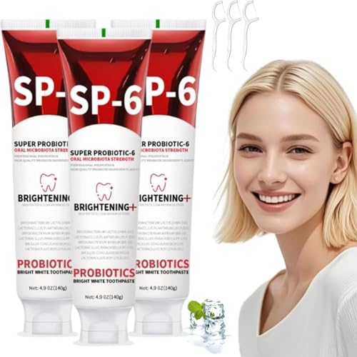 SP 6 Pasta de dentífrica,Pasta dental blanqueadora Probiótica SP-6,Pasta dentífrica Sp 6 Fórmula Mejorada,Con 6 Beneficios Para La Salud Dentaria Y Gingival,Sabor Menta,Aliento Fresco (3)