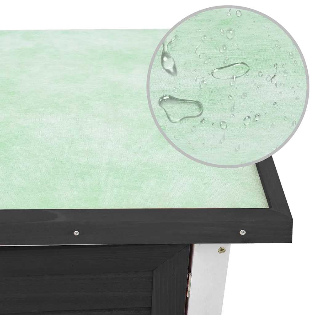 Kaninchenstall Holz Kleintierstall Grau Weiß Hasenstall mit Rampe und ausziehbarer Schublade Kleintierkäfig zweistöckig für Hasen Meerschweinchen Outdoor Indoor 90x45x80 cm