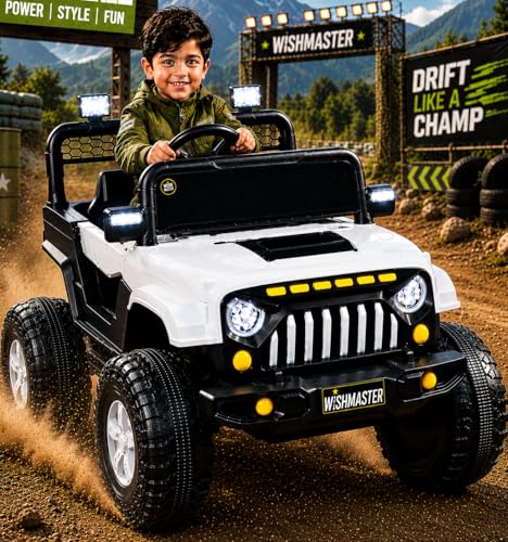 Image of WishmasterKids Driving Electric Ride-On Car for Boys & Girls 2-6 Years Big Wheels, Single Seat, Music & LED Lights | Off-Road Adventure Jeep | 6 Month Warranty | Gift for Birthday