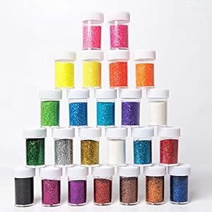 Seatek 24 Stück Bastel Glitzer Set,24er ×17g Glitzer,24 Farben Glitzerpulver, Die Dosen sind mit kleinen Löchern, Papier…