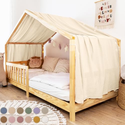 lilimaus Hausbett Himmel [in 12 Farben] Betthimmel Hausbett aus 100% Baumwolle Musselin - Stoffhimmel für Hausbett Deko Mädchen & Jungen - Himmel für Hausbett Kinder - Bett Vorhang Kinderbett