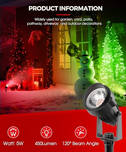 Image of L LOHAS LED Red Outdoor Spotlight 5W Christmas Tree Light 2 Pack | Auto On /Off Red Holiday Lighting, Outdoor Tree Spot Lights for Yard, House, Christmas Decoration