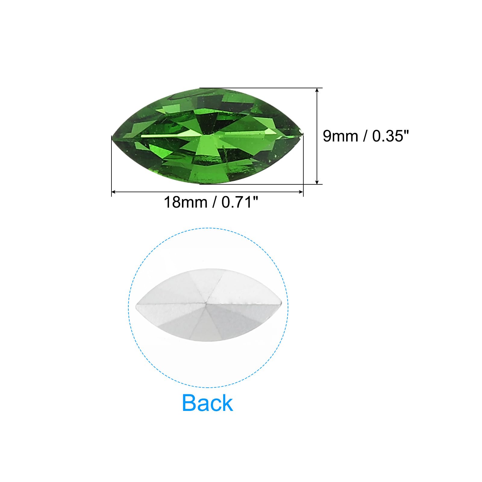 PATIKIL Marquise Gems, 25 Pcs 18x9mm Glass Rhinestones Flat Back Navette Horse Eye Crystal Gems for Jewelry Making DIY Craft Green - Image 2