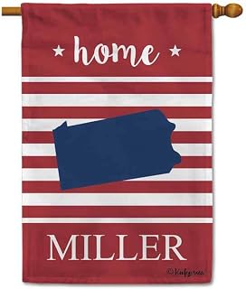 Continent Map House Flag Home Pennsylvania Personalized Red Stripes Flag for Indoor and Outdoor 28x40 Inch Print Double Sided