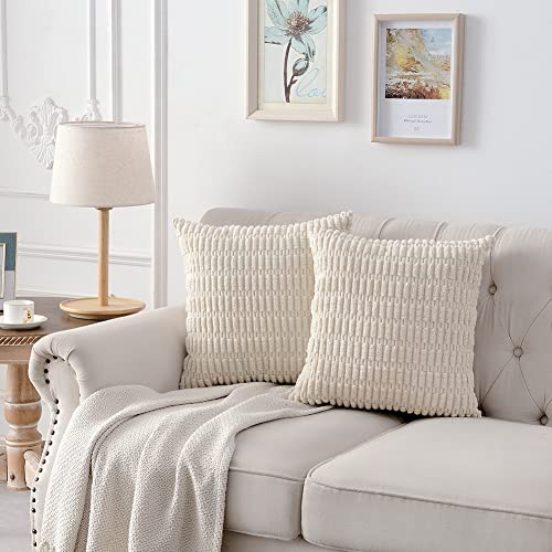 Fancy Homi 2 Packs Boho Decorative Throw Pillow Covers 18X18 Inch For Living Room Couch Bed Sofa, Rustic Modern Farmhouse Home Decor, Soft Corduroy Cream Square Cushion Case 45X45 Cm #TOP5