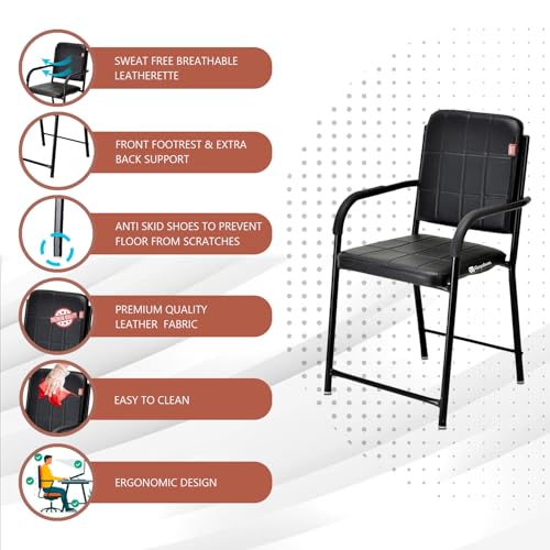 RATISON Chair Office Study Computer Library Visitor Chair with Arm Rest with Iron Frame and Cushion Seat Back, Chair Without Wheels - Black - Image 7