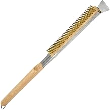 Pizza Oven Brush with Scraper 21 Inch Copper Wire Pizza Stone Brush with Wood Handle Portable Stone Scraper Outdoor Oven Accessories