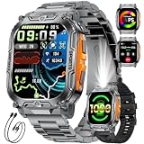 HIRREO 1000mAh Smartwatch Uomo, 2.01″ Orologio Smart Watch con Chiamata Bluetooth,Torcia LED Militare Orologio Fitness, 100+ Modalità Sportive,Sonno/Cardiofrequenzimetro, IP68, Android iOS, Nero