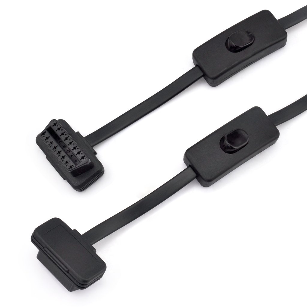 iKKEGOL OBD2 OBDII 1 to 2 Ultra Low Profile 16 Pin Male to Female Y Splitter Cord Diagnostic Extension Cable with Individually Power Switch 50cm / 20"""