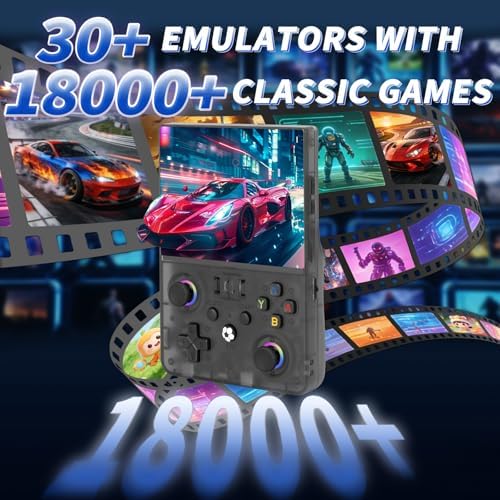 Rhesusco 2026 Upgraded R36MAX Ⅱ Retro Handheld Video Game Console - 4.5 Inch Large Screen, 4000mAh Battery, Support 18000+ Classic Games, 64G TF Card, Linux System, Gift for Adult - Black