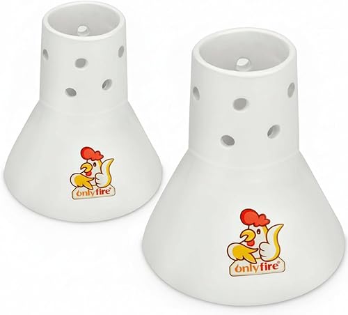 Onlyfire Paquete de 2 estantes de cerámica para asar pollos (grandes) para cerveza, soporte vertical de pollo para aves de corral para horno o