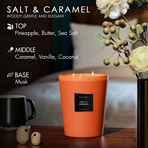 HomeLights Highly Scented Soy Candles Big 33.3 oz for Home. 3 Cotton Wicks, Smokeless Long Lasting 130 hrs in Salt & Caramel. 5x6, Great Gift for Women & Men - Image 5