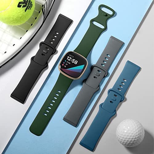 Dirrelo 4 Pack Band Compatible With Fitbit Versa 3 & Fitbit Sense Bands Women Men, Soft Tpu Sport Watch Strap Replacement Sense Versa 3 Versa 4 Sense 2 Smartwatch Large,Black/Darkgreen/Darkgrey/Indigo #TOP6