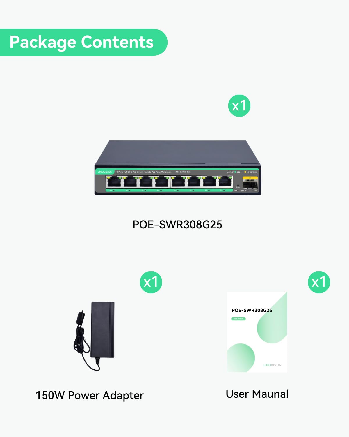 LINOVISION Switch PoE gestito cloud 2.5G con Uplink SFP 10G, budget PoE 130W, IEEE802.3af/at, rete ad alta velocità 2.5G per giochi online, AP WiFi 6, ufficio